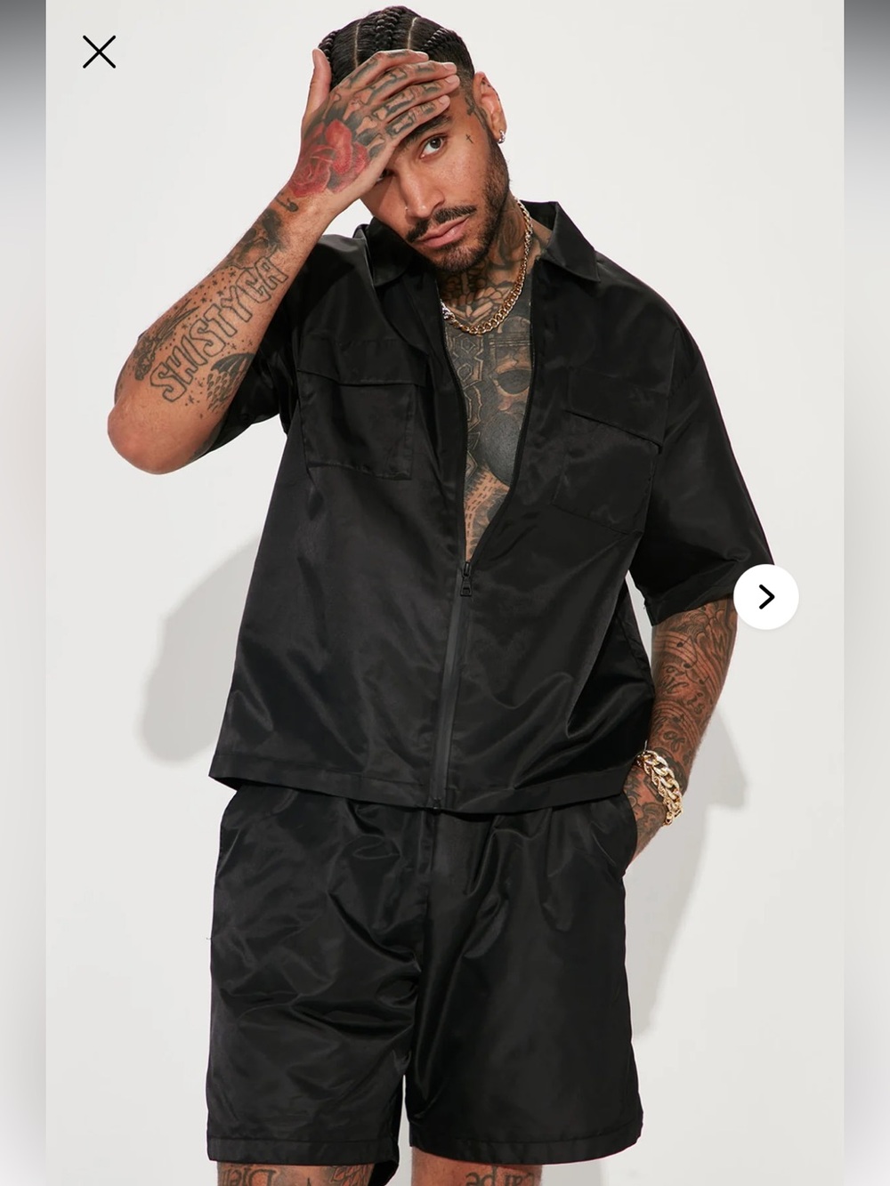 Fashion Nova Black Closed Off Nylon Cropped Shirt